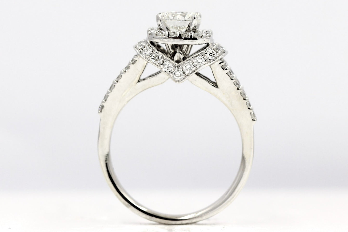 0.70ct Round Modified Brilliant Diamond Halo Engagement Ring — GIA Certified, 14k White Gold