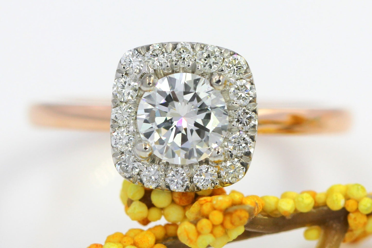 0.45ct Round Brilliant Halo Engagement Ring — GIA Certified, 14k Rose Gold