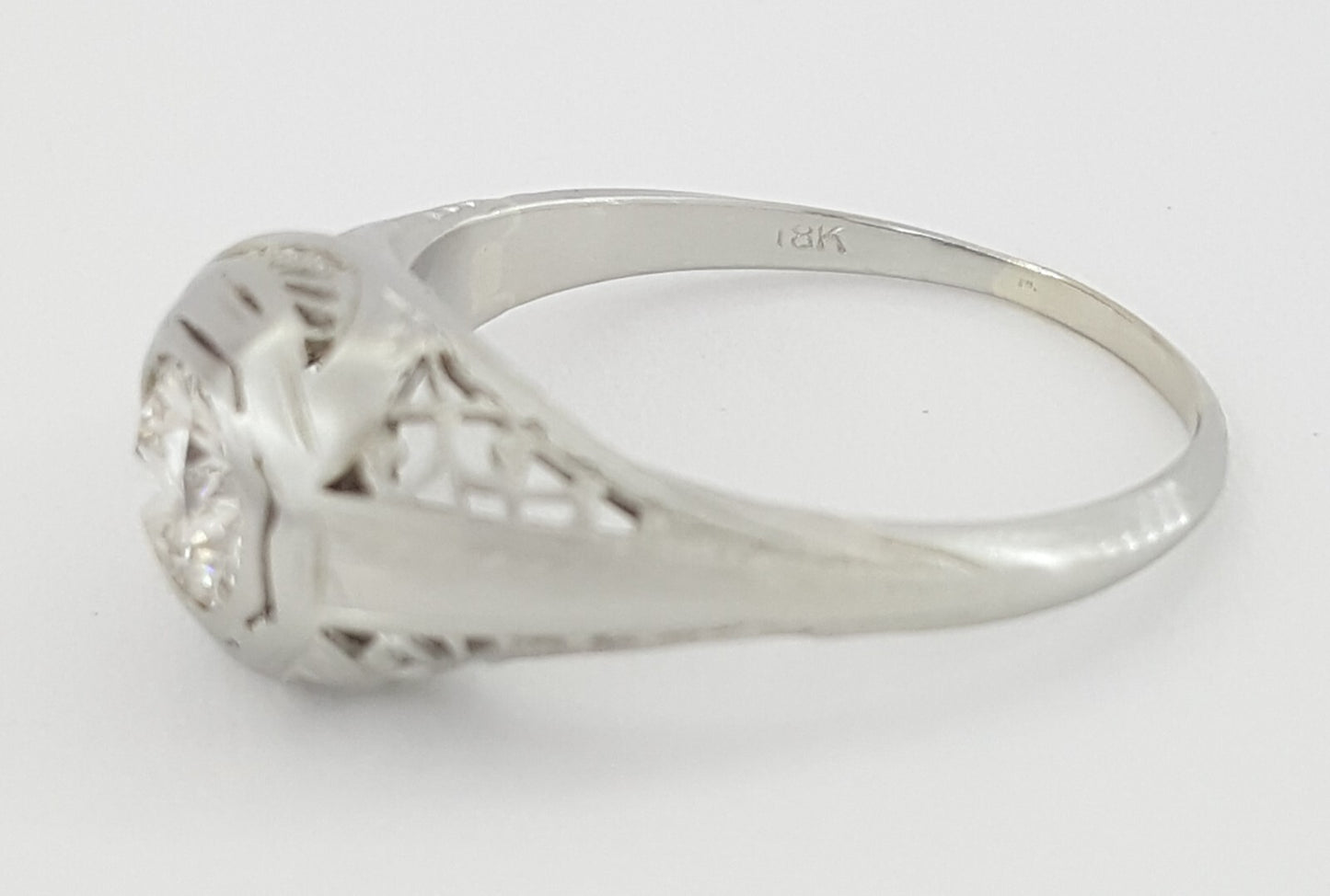 0.51ct Round Brilliant Diamond Art Deco Ring — GIA Certified, 18k White Gold
