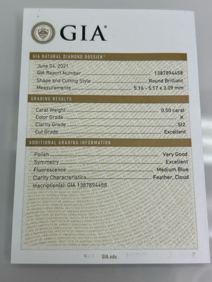0.50ct Round Brilliant Diamond Solitaire Ring — GIA Certified, 14k White Gold
