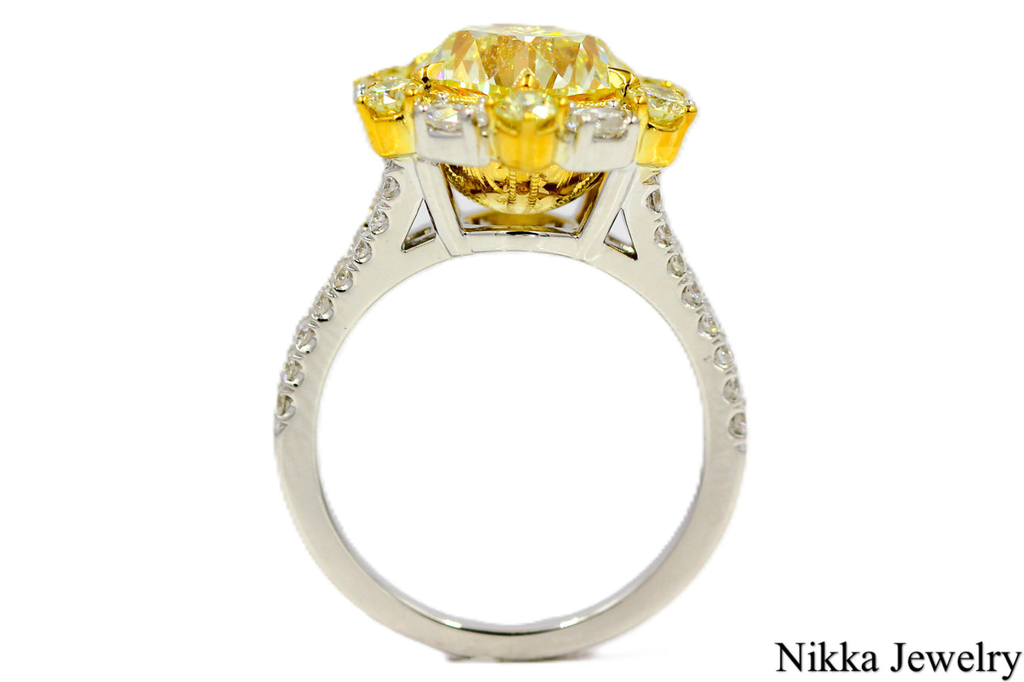 3.82ct Round Brilliant Fancy Yellow Diamond Engagement Ring — GIA Certified, 18k White Gold