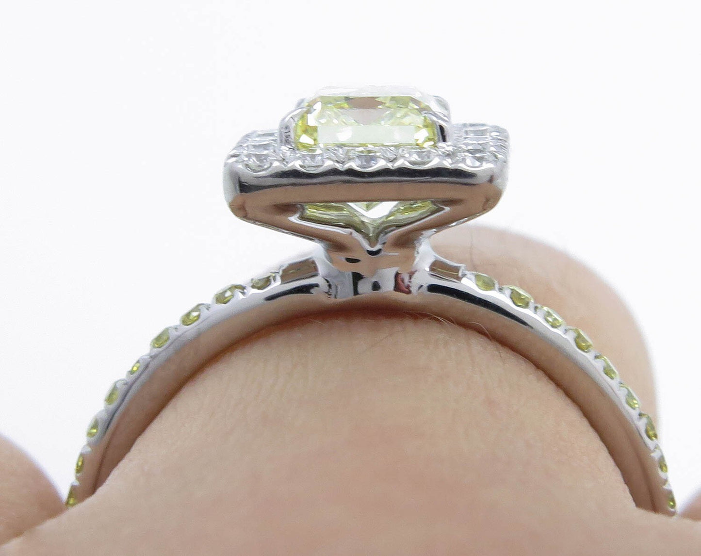 1.55ct Fancy Yellow Radiant Diamond Halo Engagement Ring — GIA Certified, Platinum