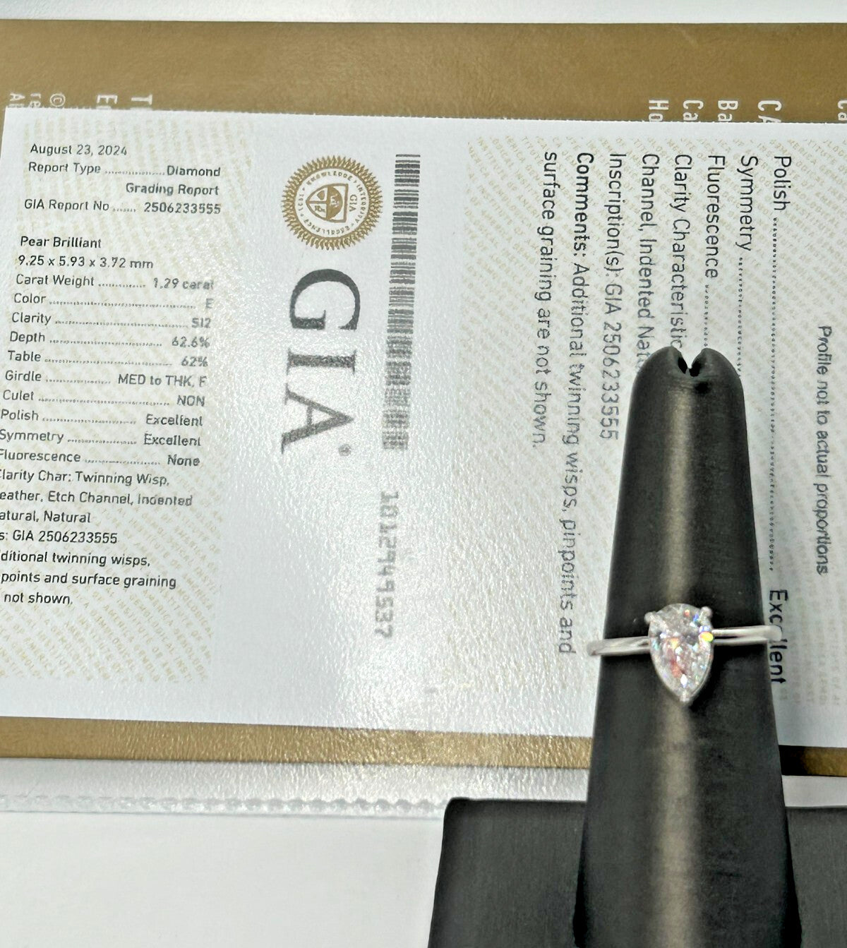 1.29ct Pear Brilliant Diamond Solitaire Ring — GIA Certified, Platinum