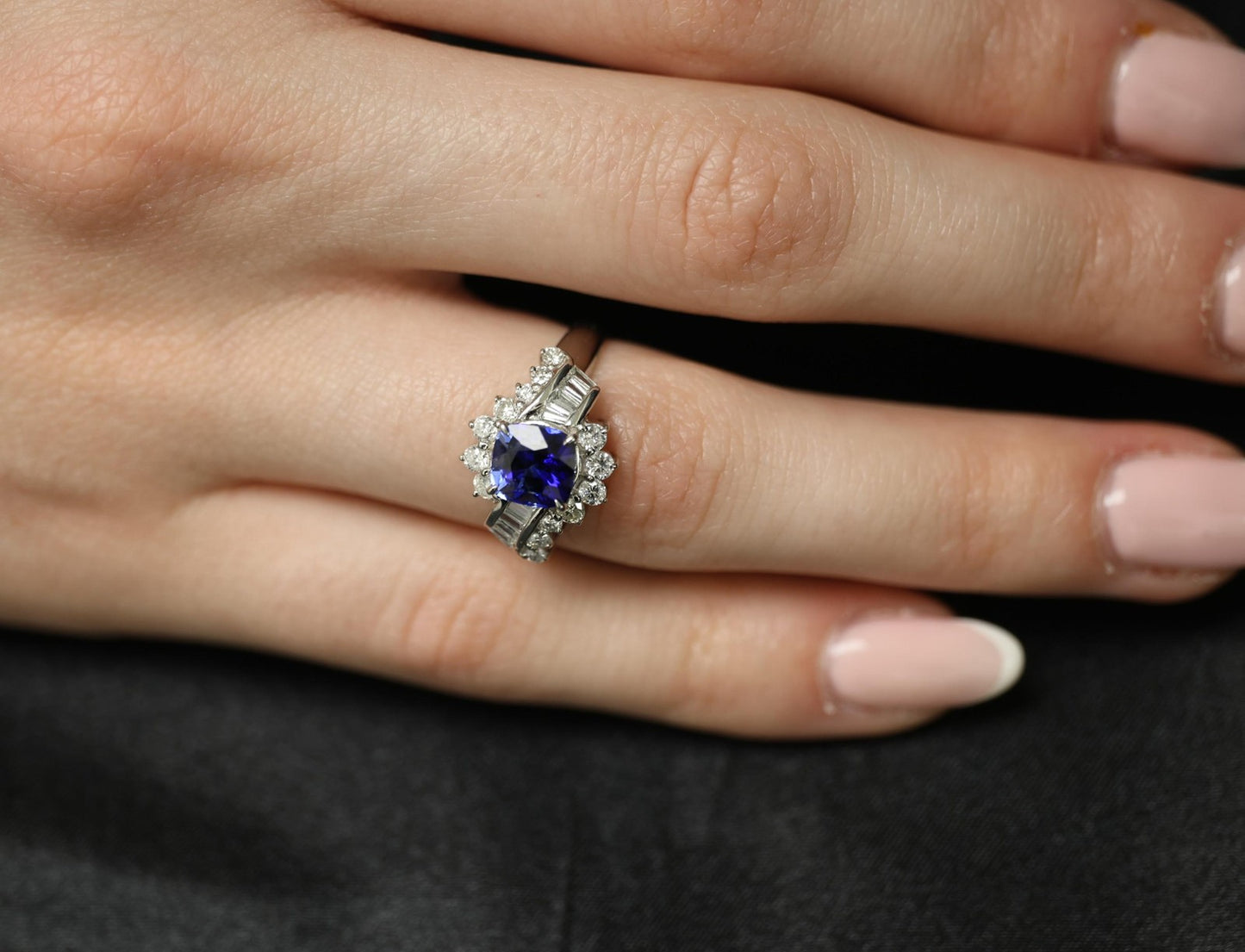 2.25ct Cushion Cut Blue Sapphire & 0.80ct Diamond Ring — GIA Certified, Platinum