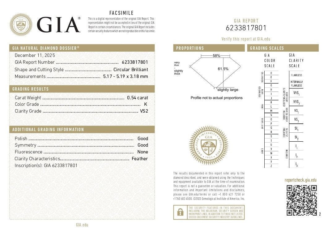 0.54ct Round Brilliant Diamond Solitaire Ring — GIA Certified, 14k Yellow Gold & Palladium