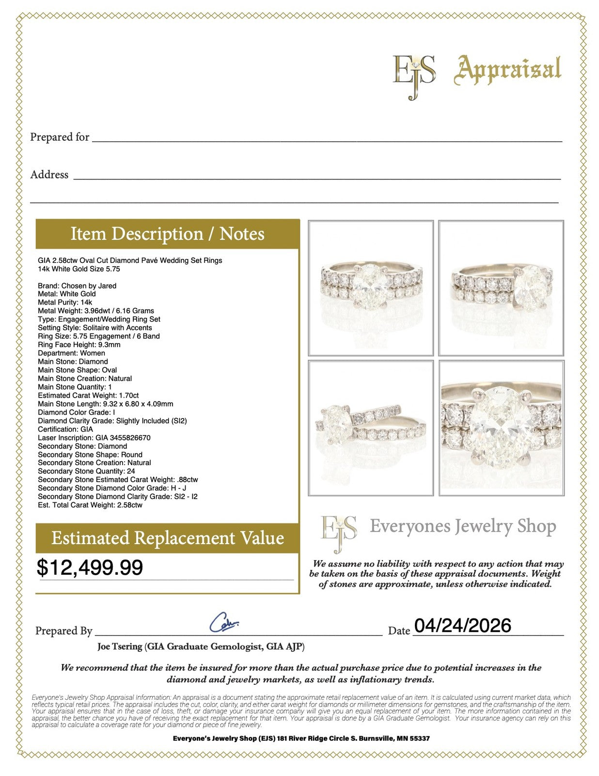 2.58ct Oval Diamond Pavé Wedding Set — GIA Certified, 14k White Gold