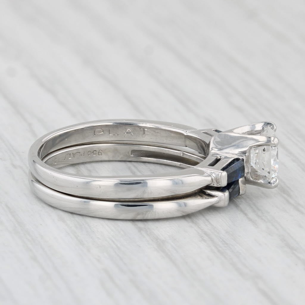 0.79ct Round Brilliant Diamond Engagement Ring with Sapphire Guard — GIA Certified, Platinum