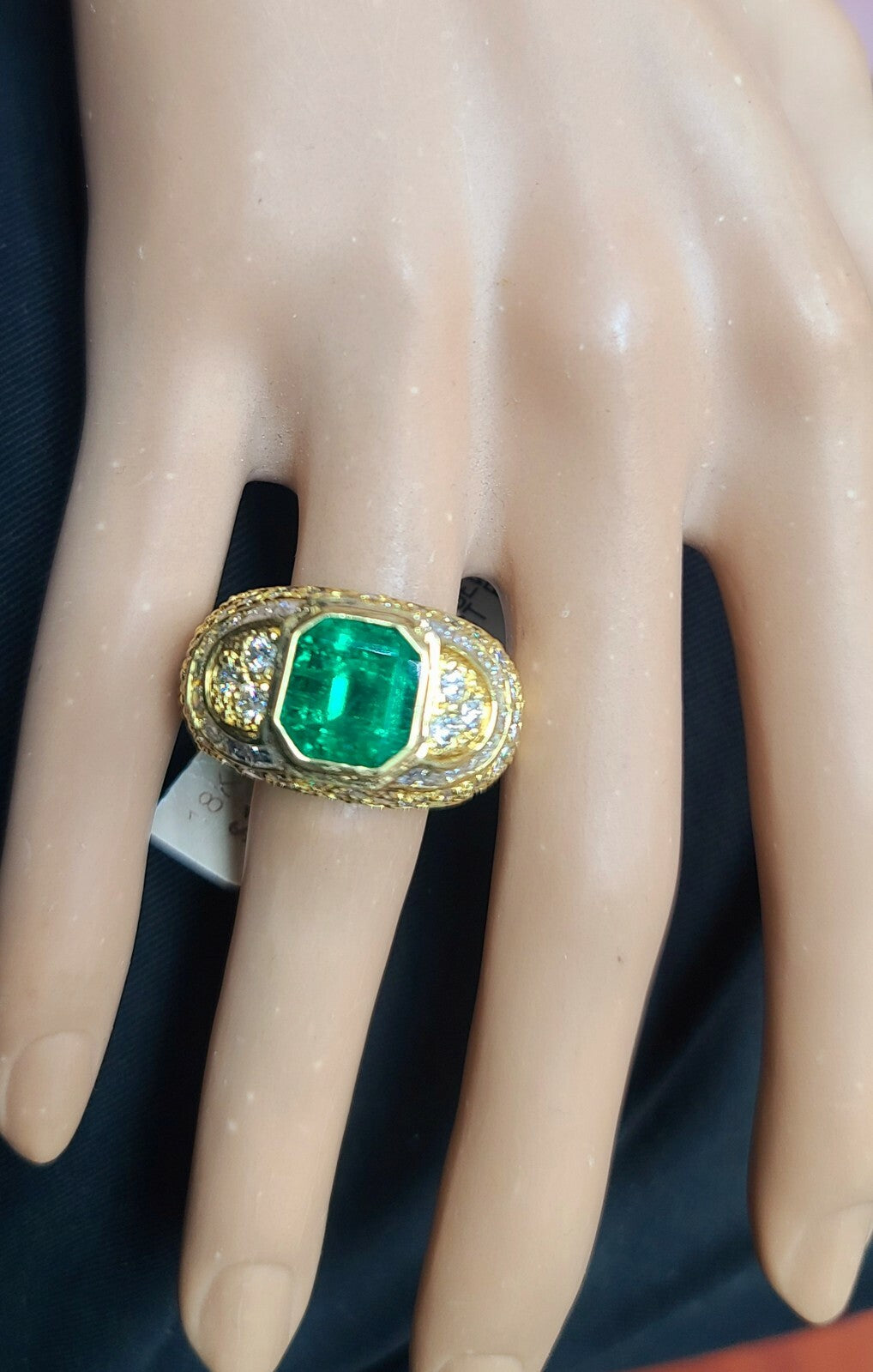 5.38ct Octagonal Step Cut Emerald Diamond Ring — GIA Certified, 18k Yellow Gold