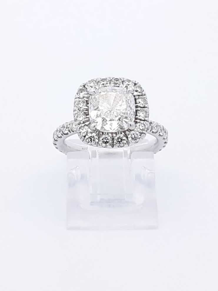 2.46ct Oval Diamond & Ruby Halo Engagement Ring — GIA Certified, 18k White Gold