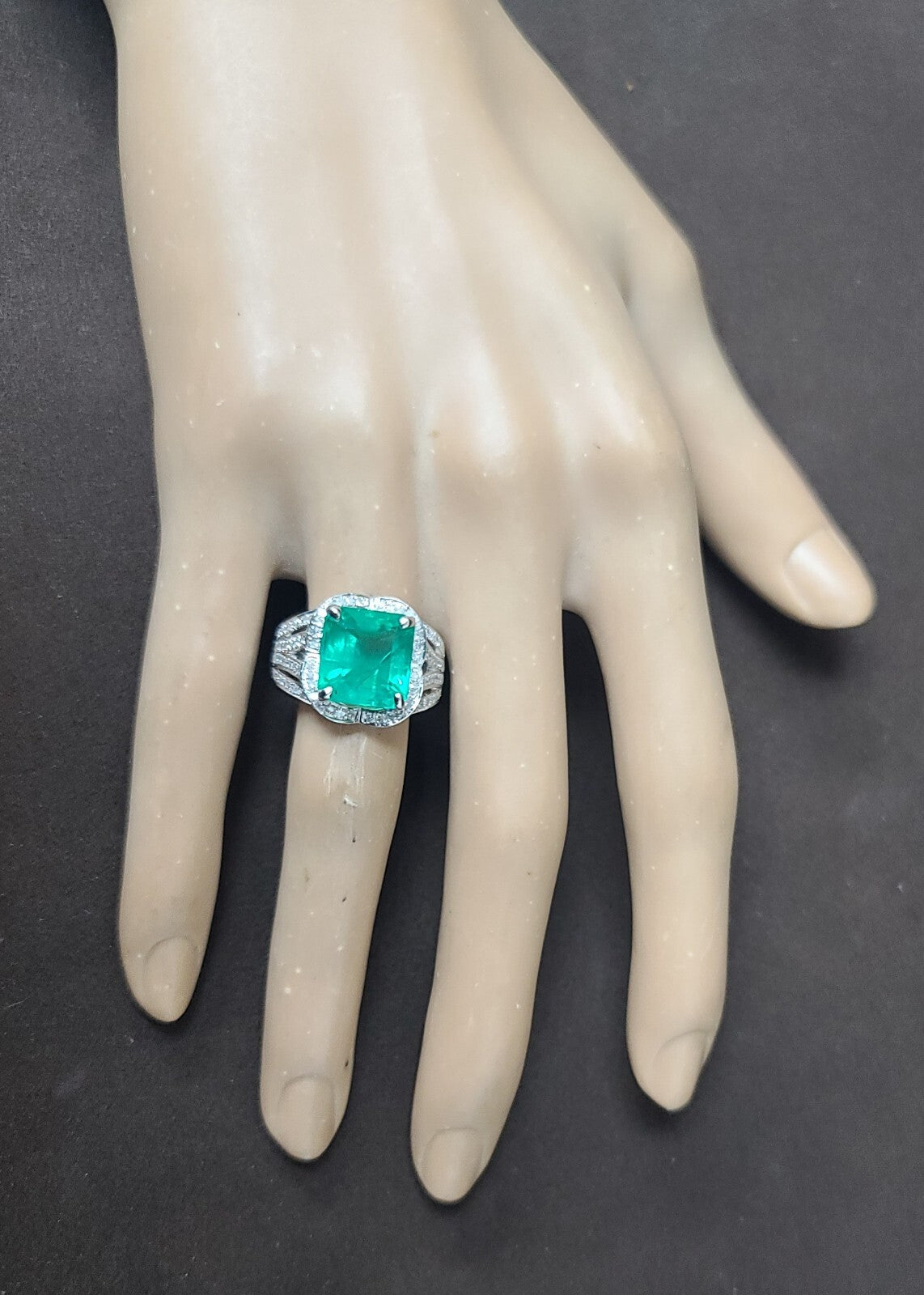 5.29ct Octagonal Step Cut Green Emerald Statement Ring — GIA Certified, 14k White Gold