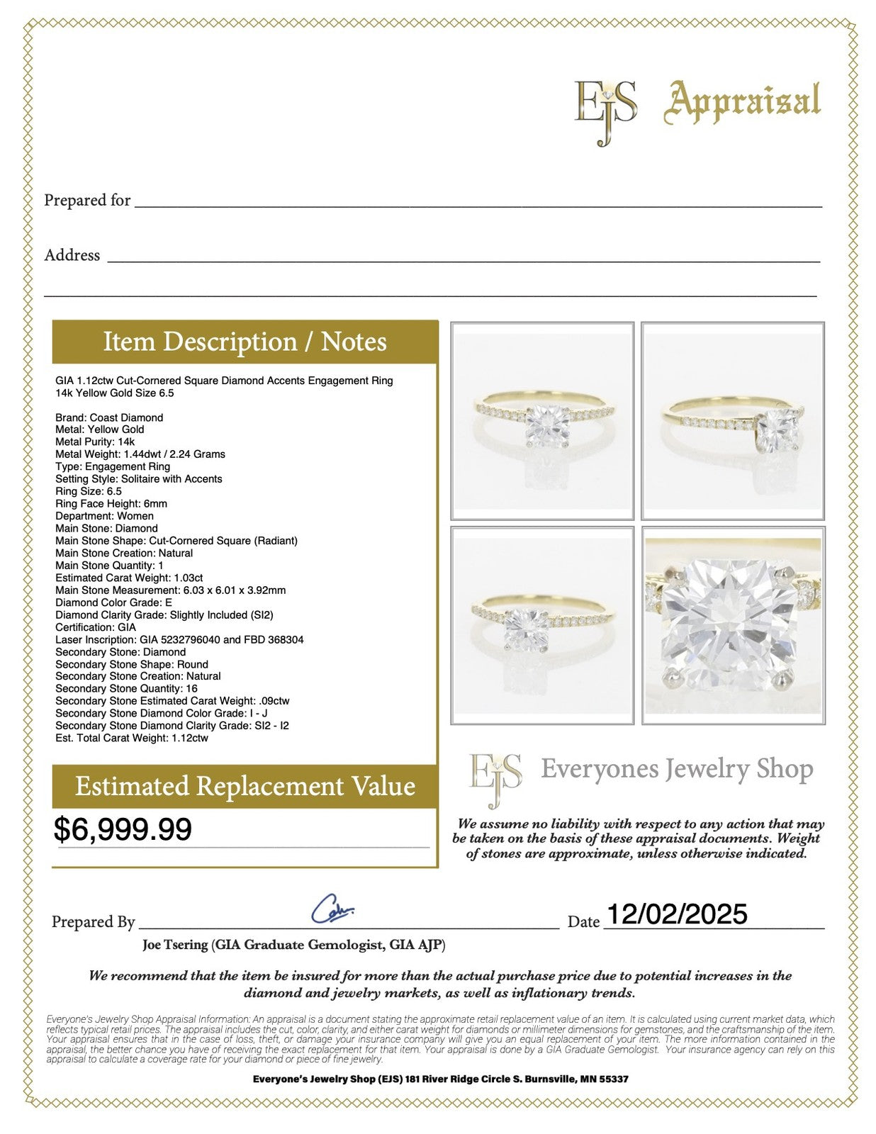 1.12ct Emerald Cut Diamond Engagement Ring — GIA Certified, Platinum