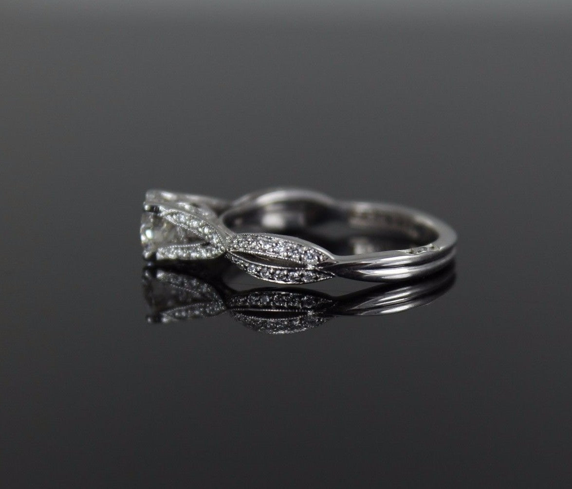 0.50ct Round Brilliant Diamond Twisted Engagement Ring — GIA Certified, 18k White Gold