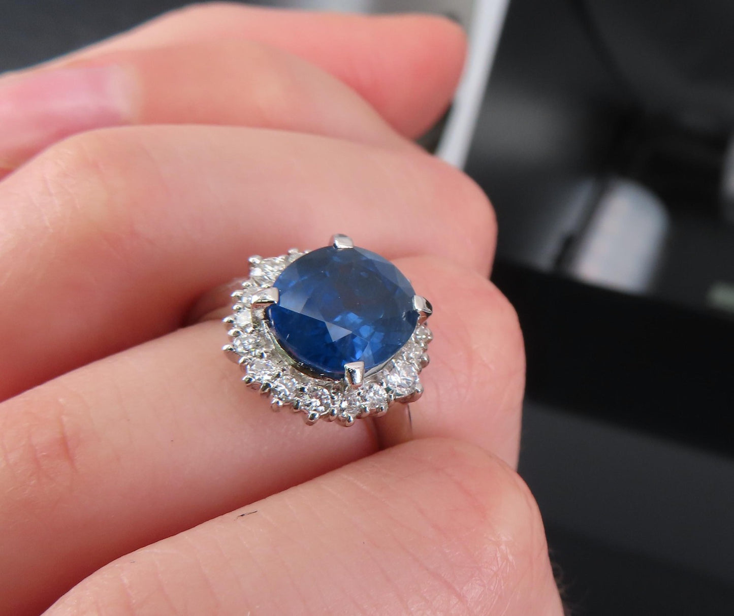 4.06ct Oval Diamond Sapphire Halo Ring — GIA Certified, 14k White Gold
