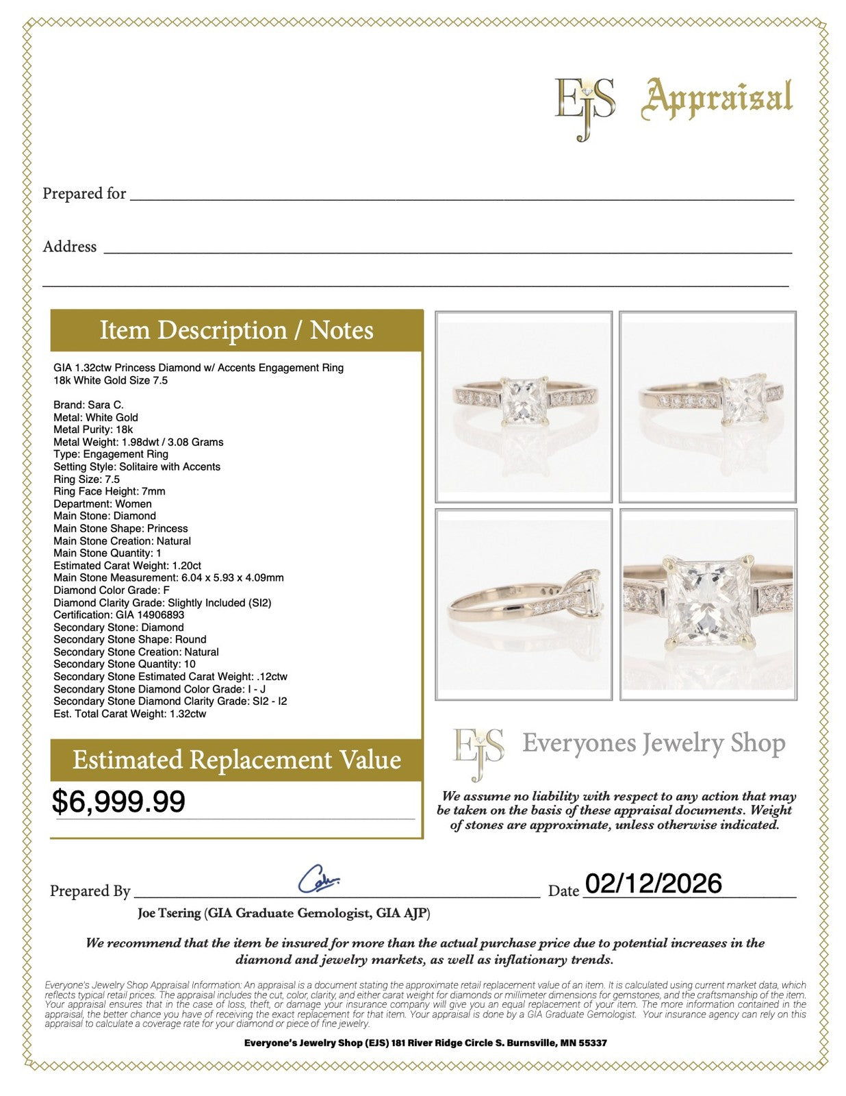 1.32ct Princess Cut Diamond Engagement Ring — GIA Certified, Platinum