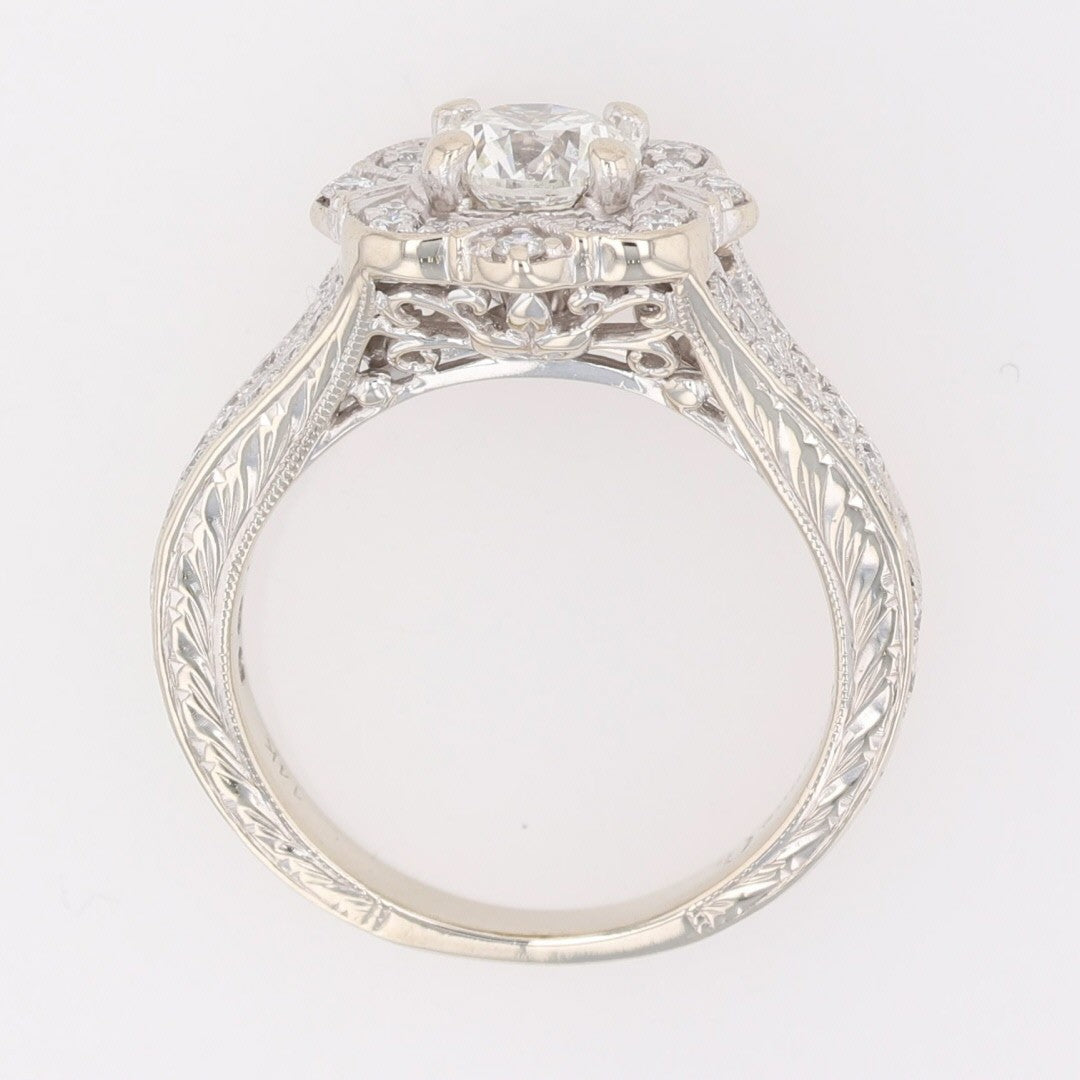 0.80ct Round Brilliant Diamond Halo Engagement Ring — GIA Certified, 14k White Gold