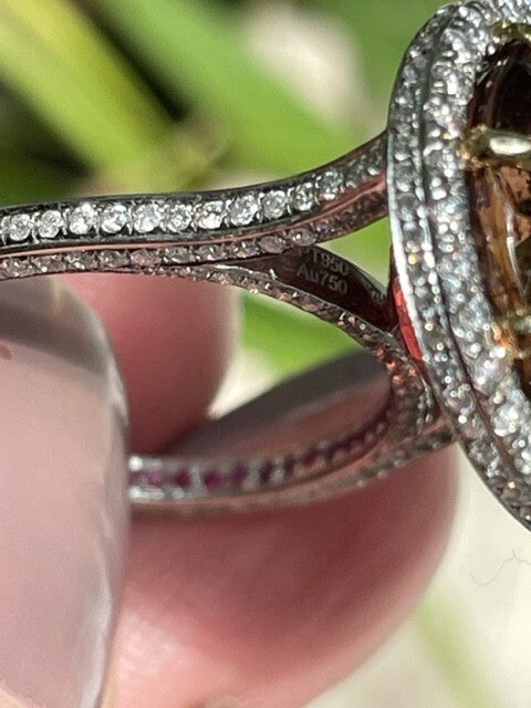 12.13ct Round Brilliant Tourmaline Diamond Ruby Ring — GIA Certified, Platinum
