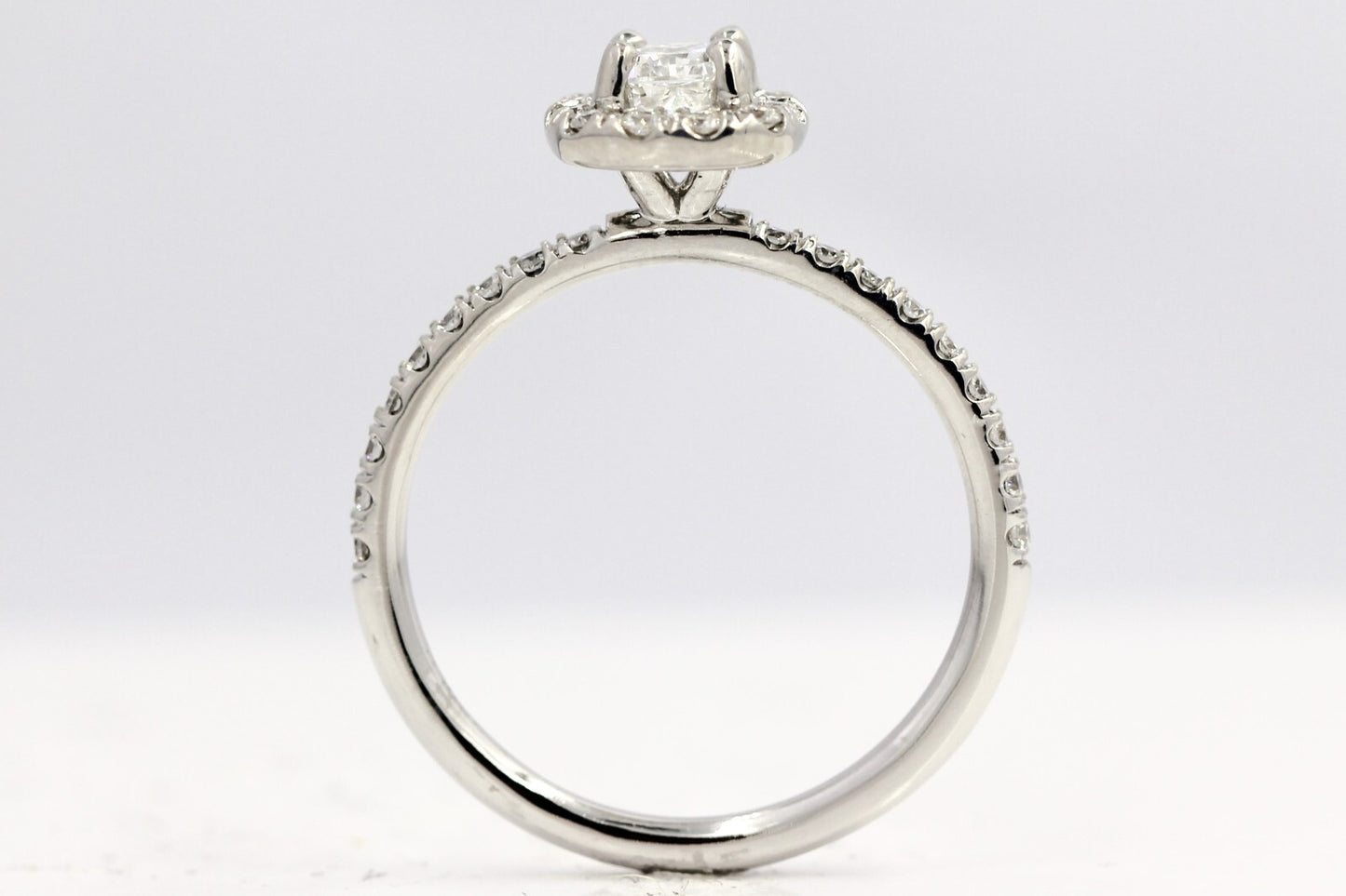 0.39ct Radiant Diamond Halo Engagement Ring — GIA Certified, 14k White Gold