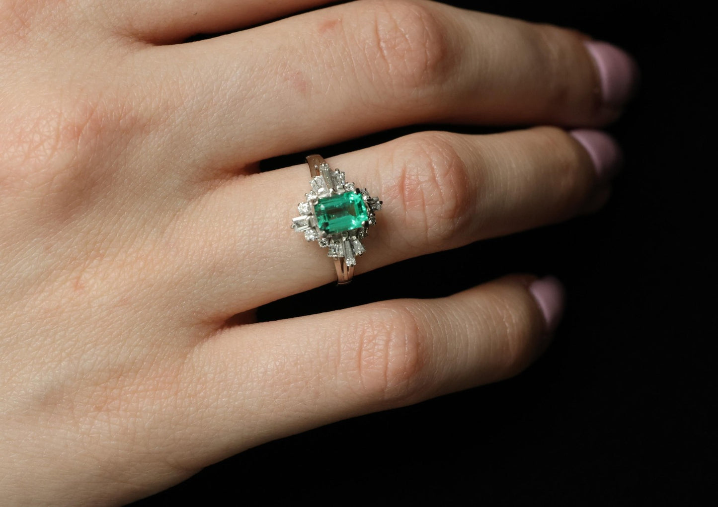 0.91ct Emerald Cut Colombian Emerald & Diamond Cocktail Ring — GIA Certified, Platinum