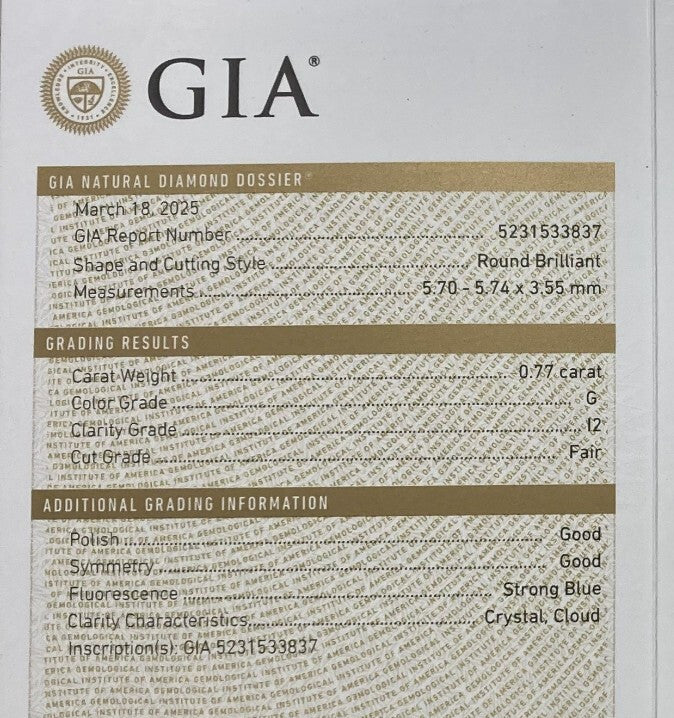 0.77ct Round Brilliant Diamond Vintage Solitaire Ring — GIA Certified, 18k Gold