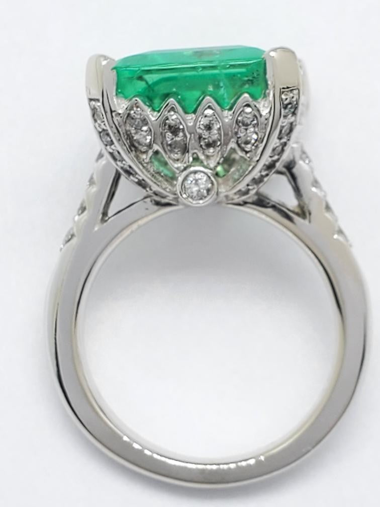 10.10ct Octagonal Emerald Diamond Accent Ring — GIA Certified, 14k White Gold