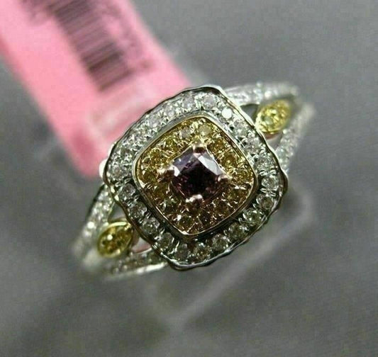 0.44ct Fancy Deep Pink-Purple Diamond 3D Square Halo Ring — GIA Certified, 18k Tri-Color Gold
