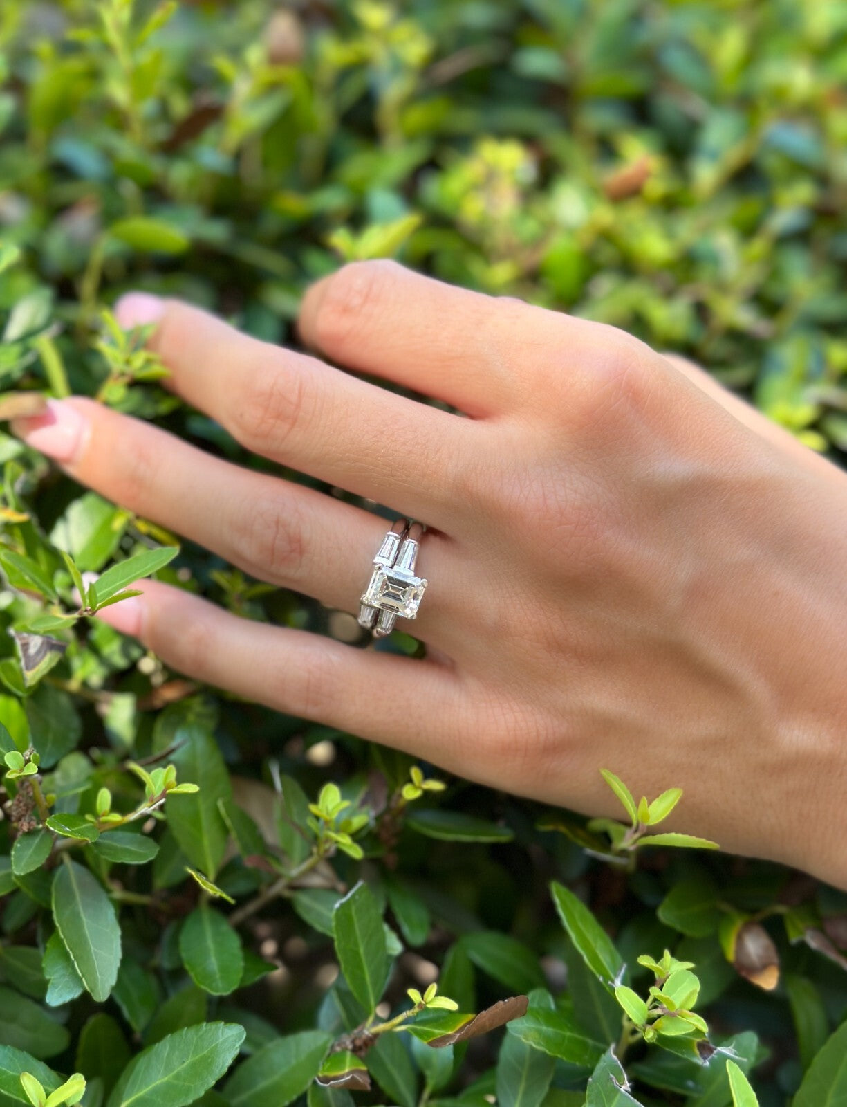 2.08ct Emerald Cut Diamond 3-Stone Engagement Ring & Band — GIA Certified, Platinum