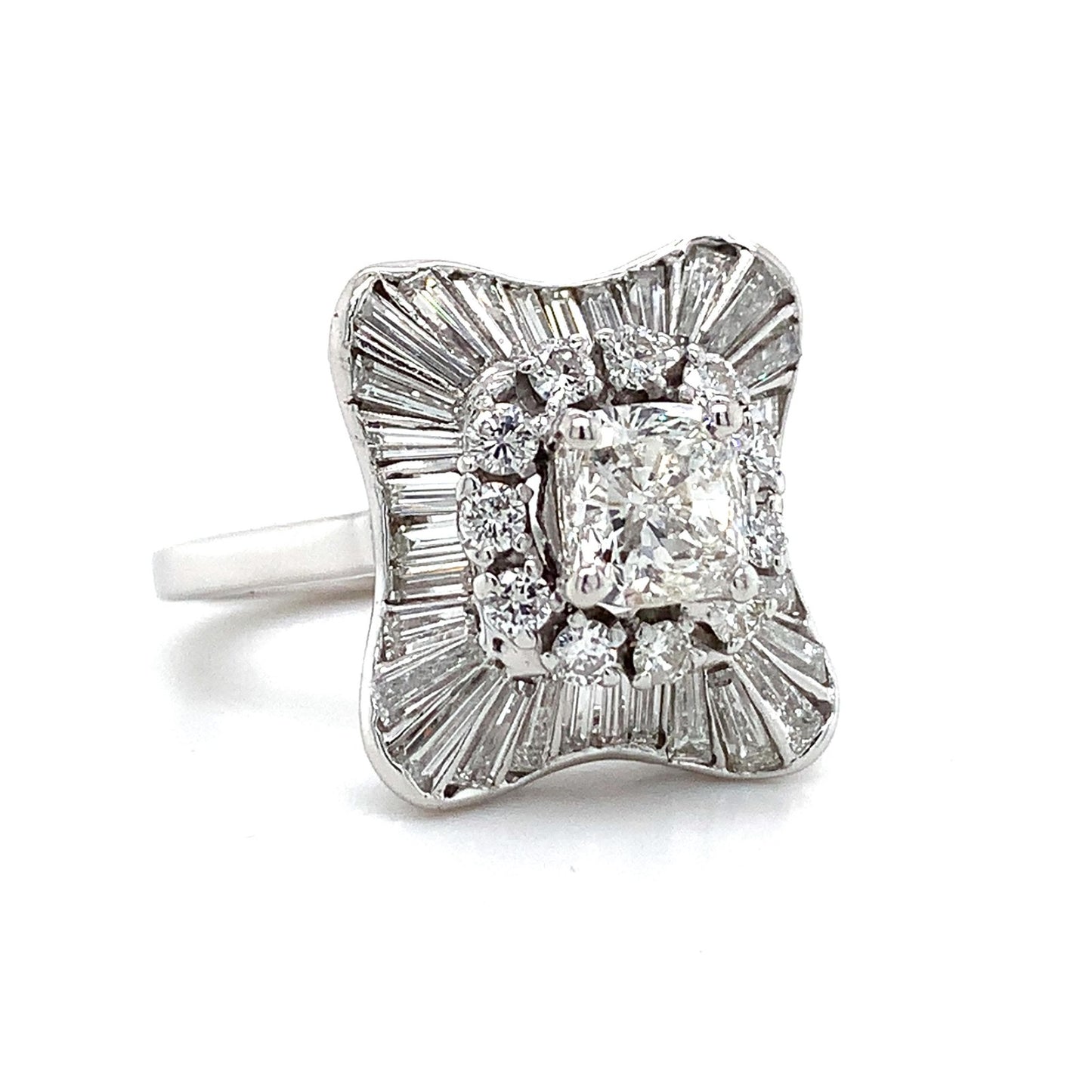 0.95ct Cushion Diamond Ballerina Ring — GIA Certified, 14k White Gold
