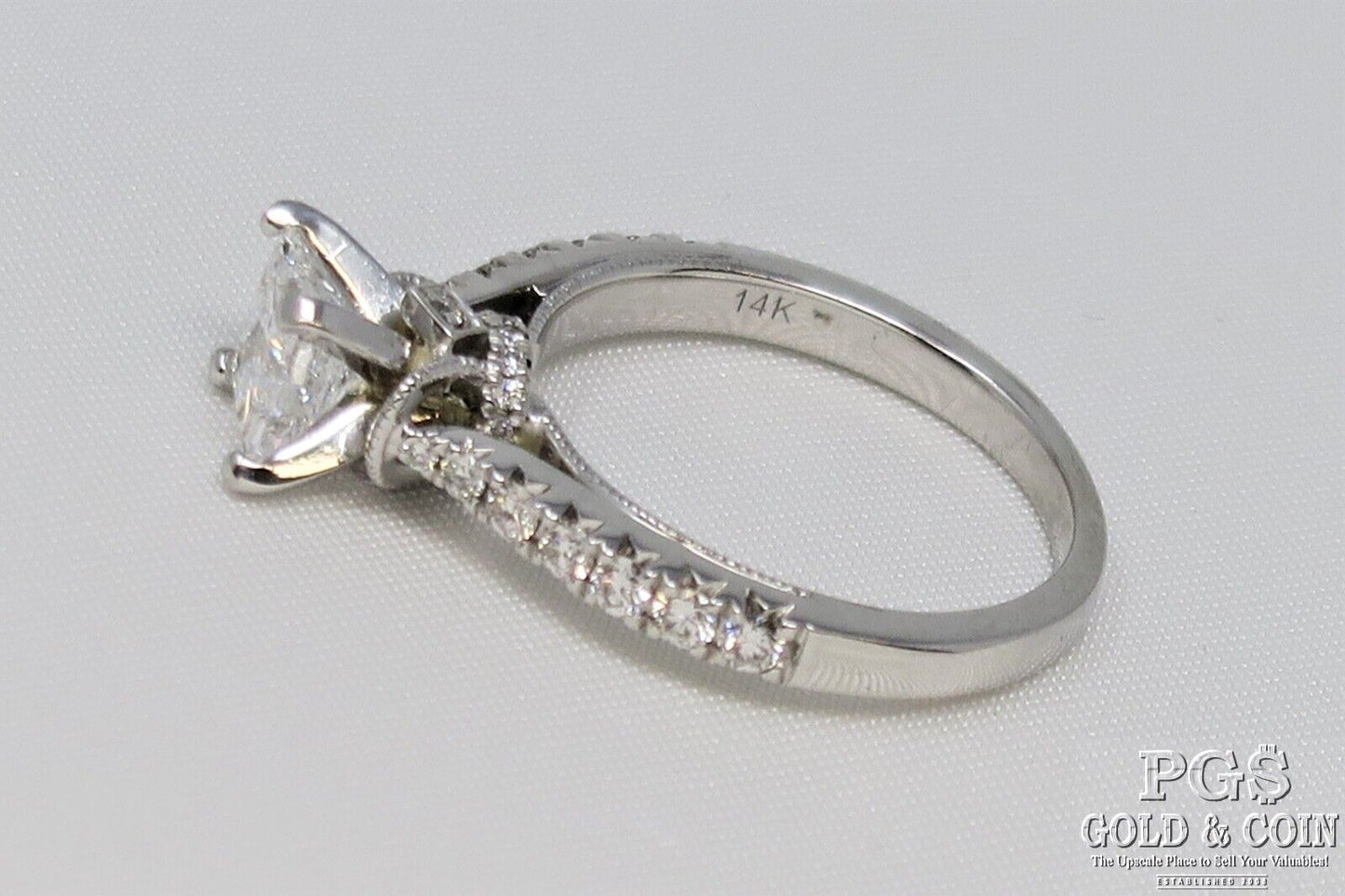 0.91ct Princess Cut Diamond Engagement Ring — GIA Certified, 14k White Gold
