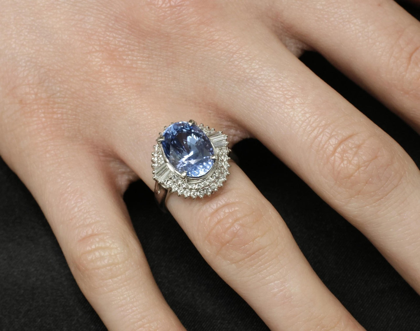 7.43ct Oval Ceylon Blue Sapphire Diamond Halo Ring — GIA Certified, Platinum