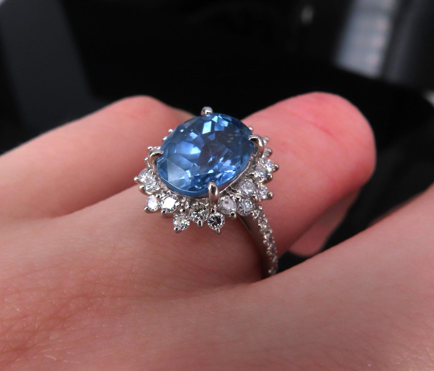 5.05ct Oval Sapphire Diamond Halo Ring — GIA Certified, Platinum