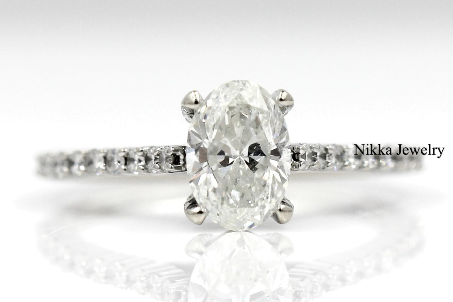 1.00ct Oval Brilliant Diamond Half Eternity Engagement Ring — GIA Certified, 14k Gold