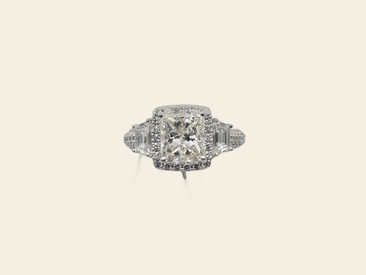 3.08ct Rectangular Modified Brilliant Diamond Ring — GIA Certified, 14k White Gold