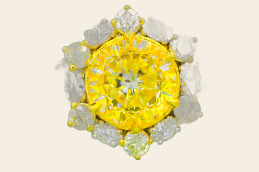 3.82ct Round Brilliant Fancy Yellow Diamond Engagement Ring — GIA Certified, 18k White Gold