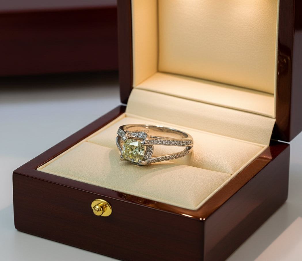 1.21ct Cushion Cut Fancy Yellow Diamond Ring — GIA Certified, 18k White Gold