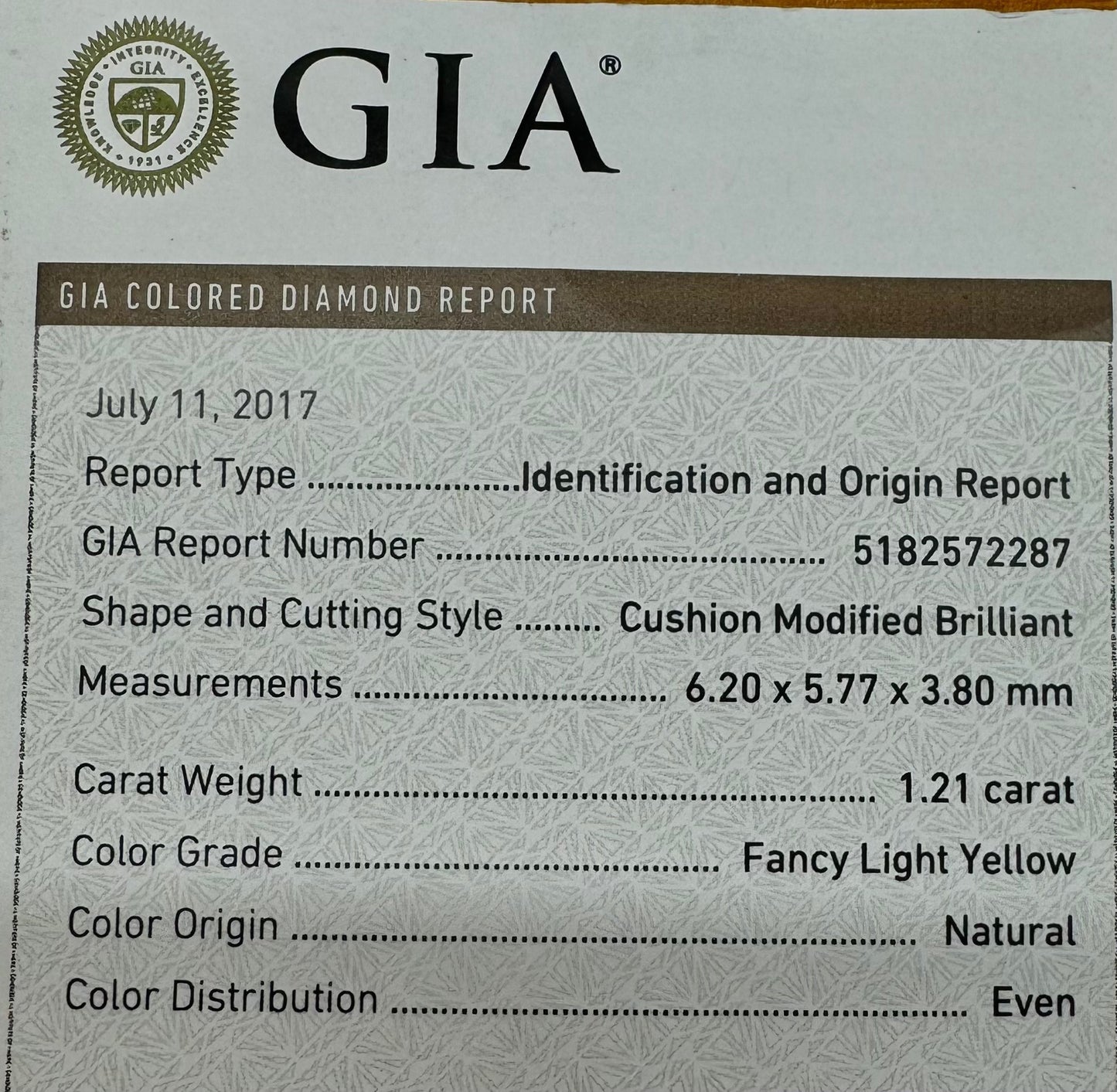 1.21ct Cushion Cut Fancy Yellow Diamond Ring — GIA Certified, 18k White Gold
