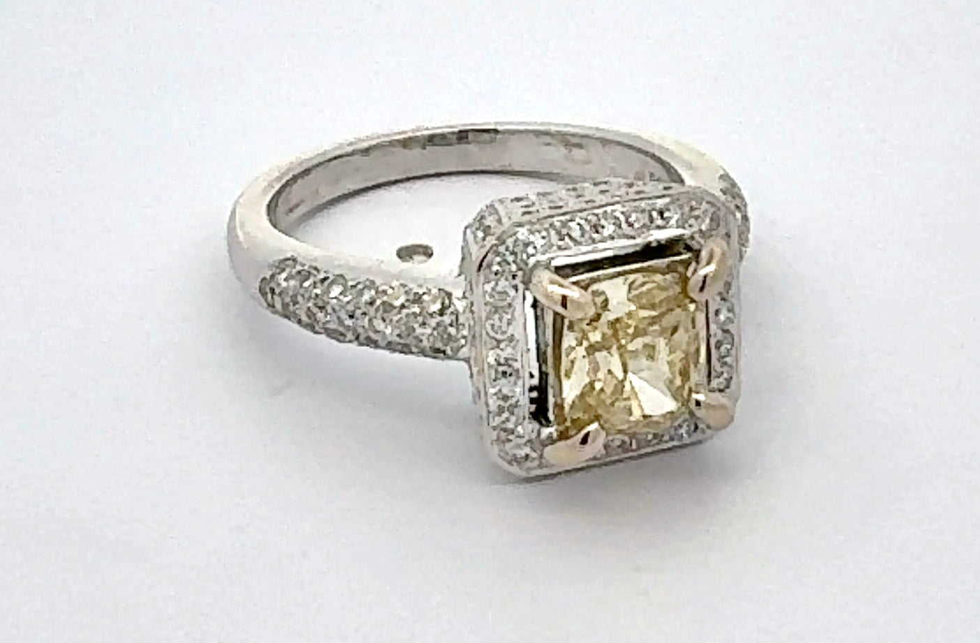 1.06ct Cushion Modified Fancy Brownish Greenish Yellow Diamond Ring — GIA Certified, 18K White Gold