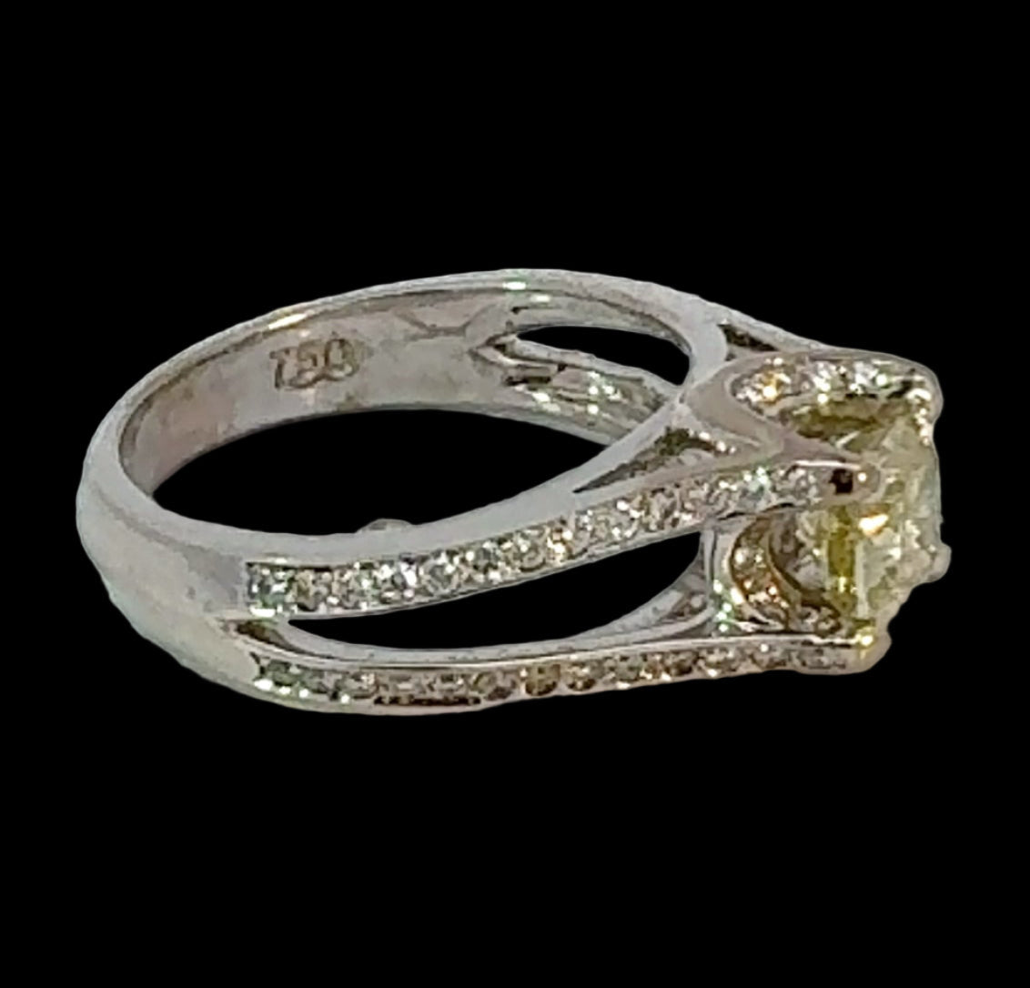 1.21ct Cushion Cut Fancy Yellow Diamond Ring — GIA Certified, 18k White Gold