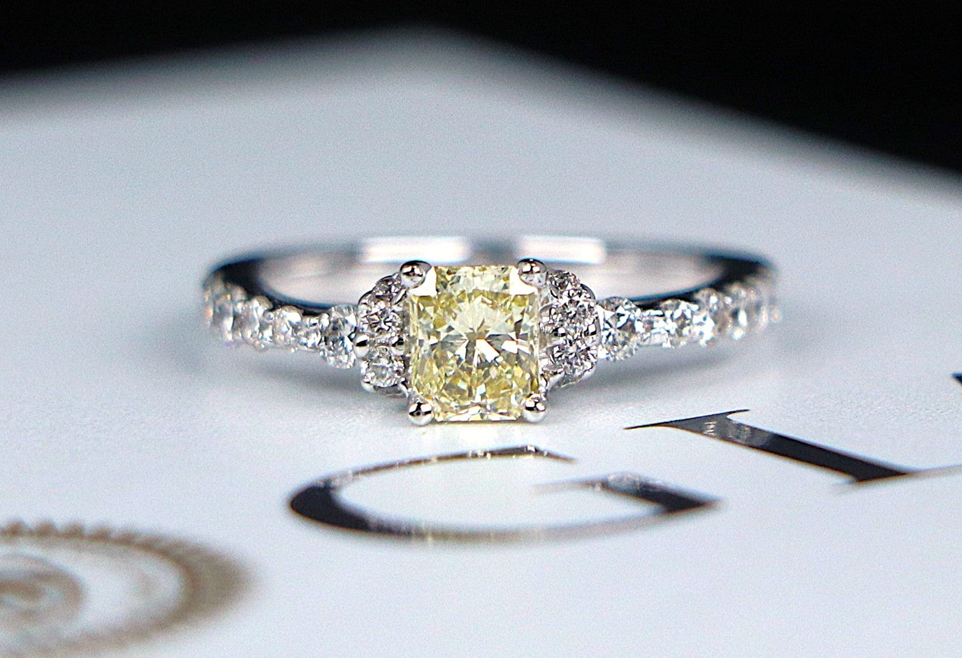 0.51ct Fancy Yellow Diamond Halo Engagement Ring — GIA Certified, 14k White Gold