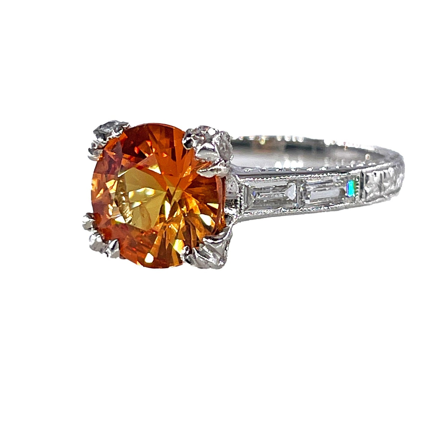 3.35ct Round Sapphire Diamond Art Deco Ring — GIA Certified, Platinum