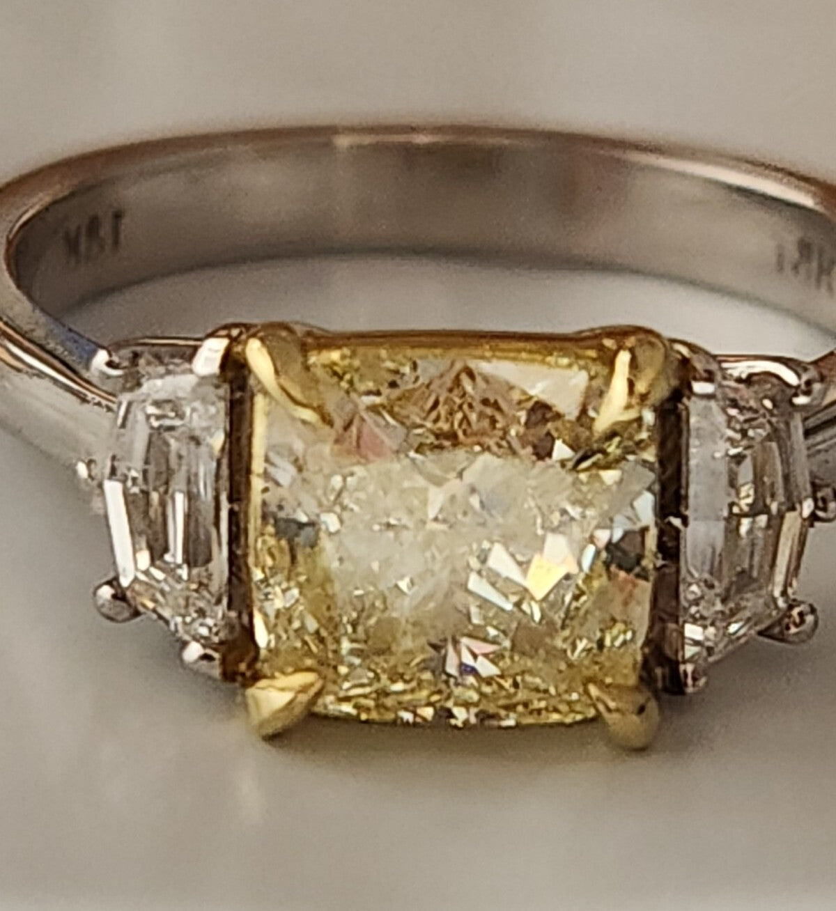 2.01ct Cushion Modified Brilliant Fancy Light Yellow Diamond Engagement Ring — GIA Certified, 18K White & Yellow Gold