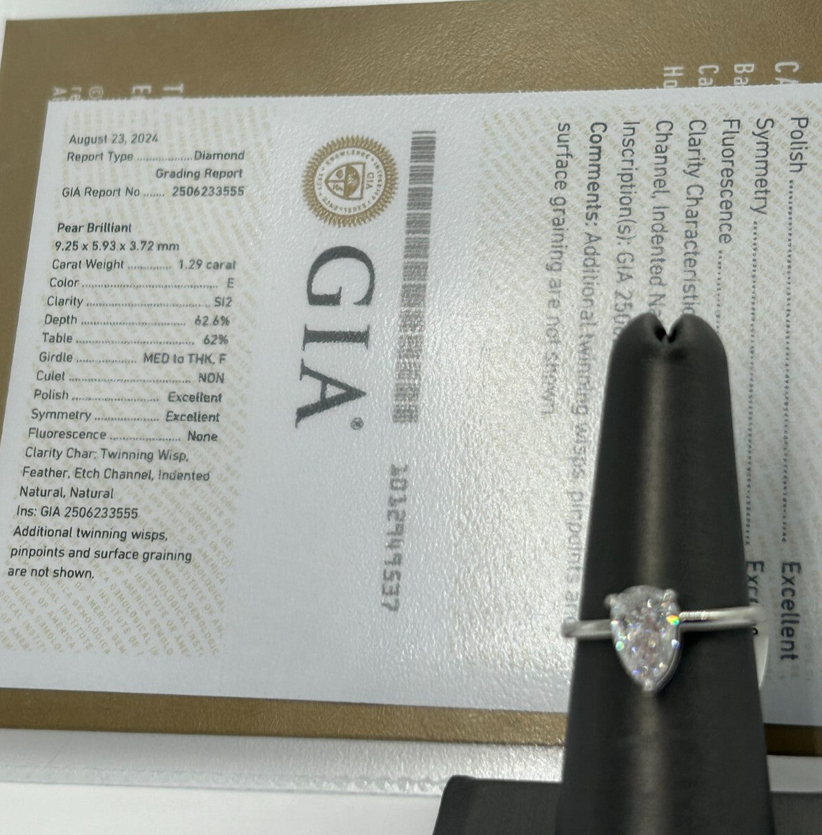 1.29ct Pear Brilliant Diamond Solitaire Ring — GIA Certified, Platinum