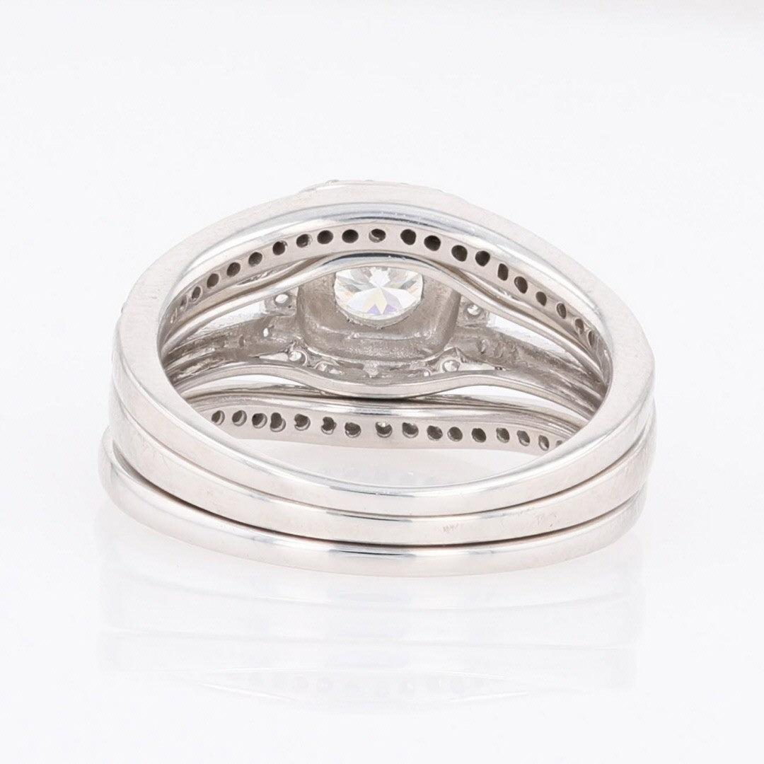 0.87ct Round Brilliant Diamond Halo Wedding Set — GIA Certified, 14k White Gold