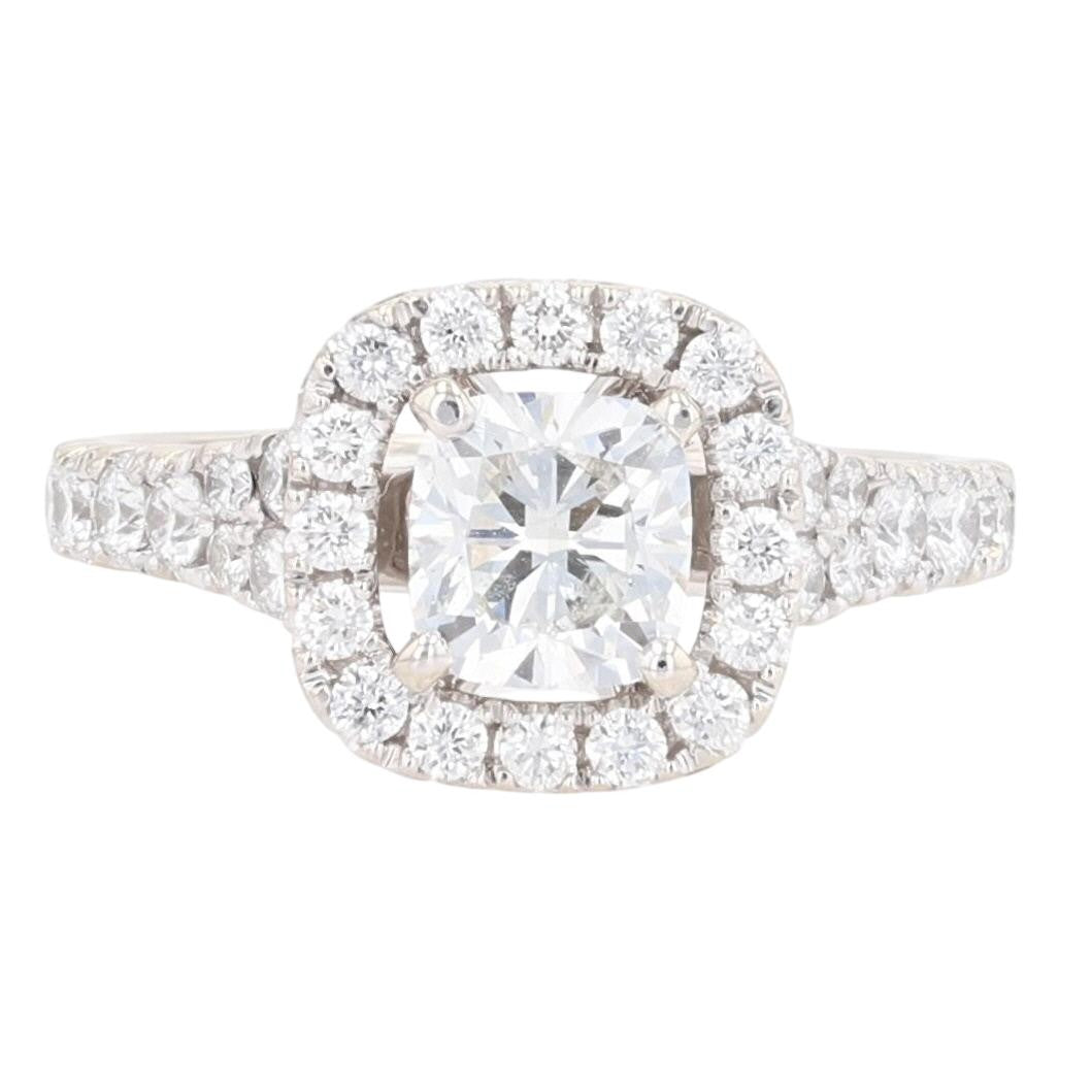 1.97ct Cushion Diamond Halo Engagement Ring — GIA Certified, 14k White Gold