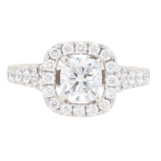 1.97ct Cushion Diamond Halo Engagement Ring — GIA Certified, 14k White Gold