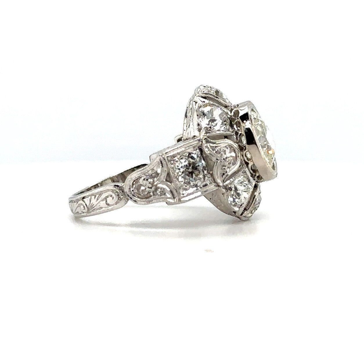 1.74ct Old European Brilliant Diamond Art Deco Ring — GIA Certified, Platinum