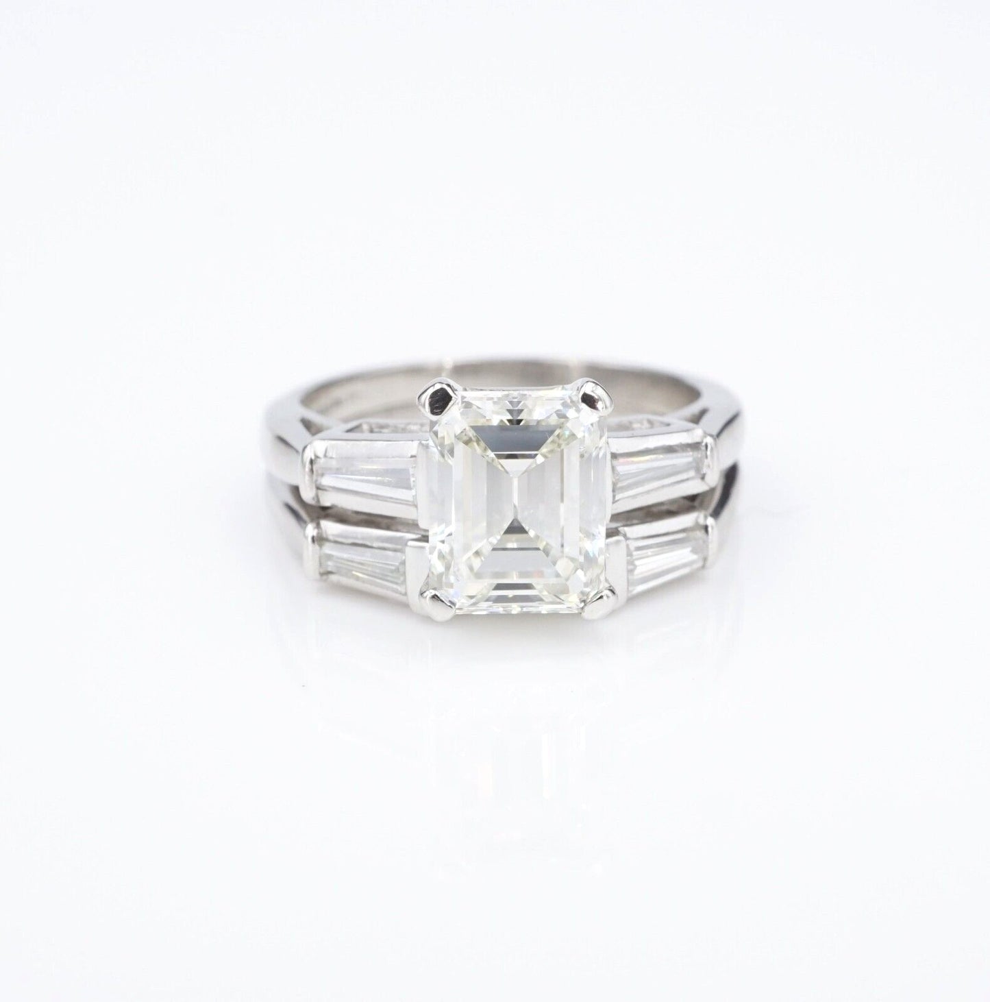 2.08ct Emerald Cut Diamond 3-Stone Engagement Ring & Band — GIA Certified, Platinum