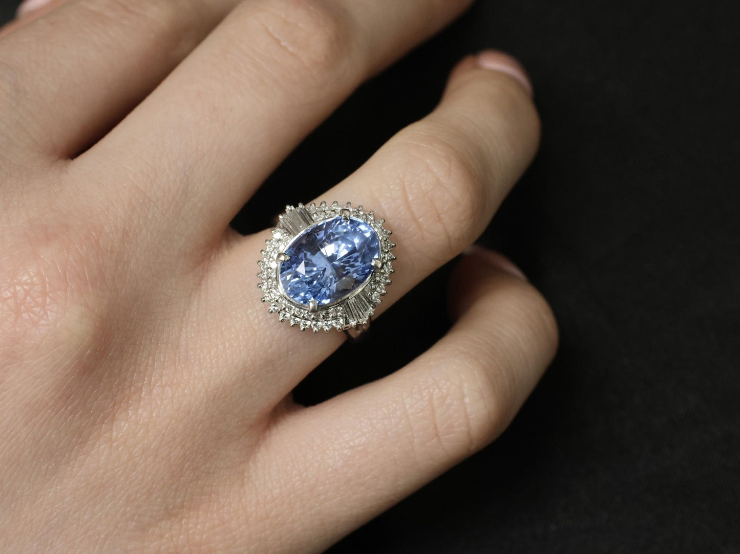 7.43ct Oval Ceylon Blue Sapphire Diamond Halo Ring — GIA Certified, Platinum