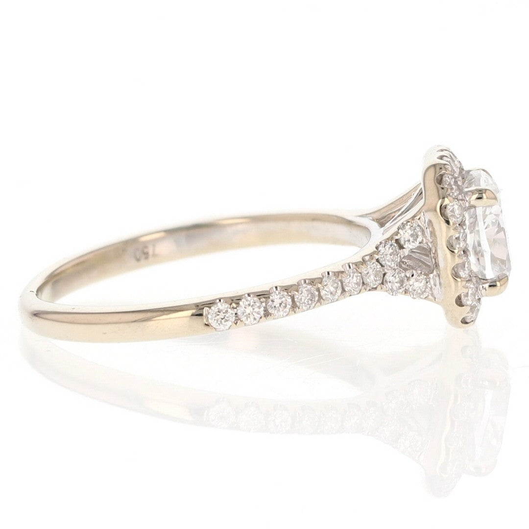 0.90ct Cushion Diamond Halo Engagement Ring — GIA Certified, 18k White Gold