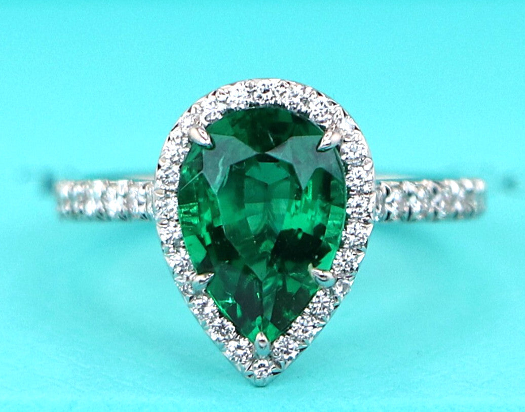 2.19ct Pear Green Emerald Diamond Ring — GIA Certified, Platinum