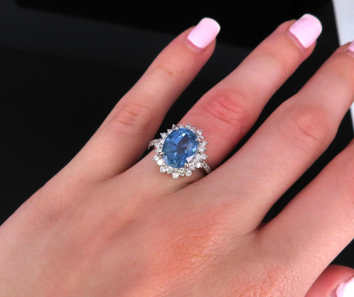 5.05ct Oval Sapphire Diamond Halo Ring — GIA Certified, Platinum